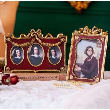 ZUOLUO European Vintage Resin Picture Frame Oval Collage Photo Frame Display Three 3inch Photos Rustic Picture Frame Image Holder Antique Retro Art Decoration Tabletop Ornaments Home Wall Decor