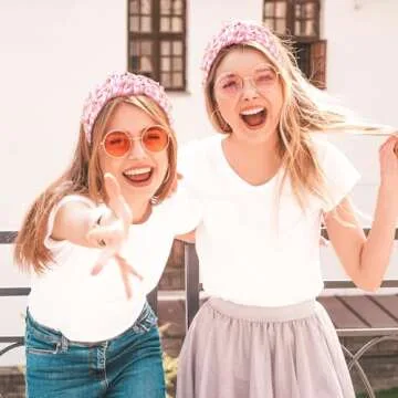 PANTIDE Coquette Pink Bow Jeweled Knotted Headband - Rhinestone Crystal Pearl Embellished Preppy Trendy Headband Wide Top Knot Non Slip Fashion Accessories Birthday Gift for Women Girls (Pink Plaid)