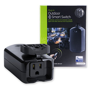 GE 14284 Enbrighten Z-Wave Plus Smart Outdoor Switch, 1-Outlet Plug-In, Weather-Resistant, Works wit...