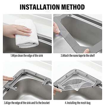 Triangle Tri-Holder Filter with 150 pcs Sink Strainer Bag,Corner Sink Strainer Basket,Sink Garbage Storage Rack Holder,Sink Filter Net,Mesh Bag for Kitchen Waste Leftover (Gray,1Holder+150 Bags)