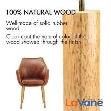 12 inch / 30cm Wooden Furniture Legs, La Vane Set of 4 Solid Wood Oblique Tapered Furniture Replacem...