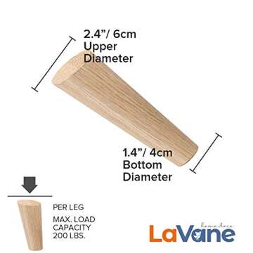12 inch / 30cm Wooden Furniture Legs, La Vane Set of 4 Solid Wood Oblique Tapered Furniture Replacement Feet with Mounting Plate & Screws for Sofa TV Cabinet Bed Dining Table