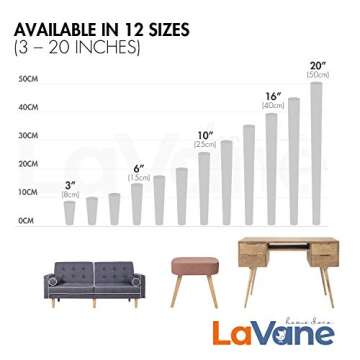 12 inch / 30cm Wooden Furniture Legs, La Vane Set of 4 Solid Wood Oblique Tapered Furniture Replacement Feet with Mounting Plate & Screws for Sofa TV Cabinet Bed Dining Table