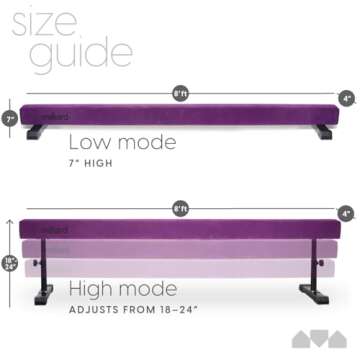 Milliard Patented Adjustable Balance Beam, High and Low (8 Feet) Floor Beam Suede Gymnastics Competi...