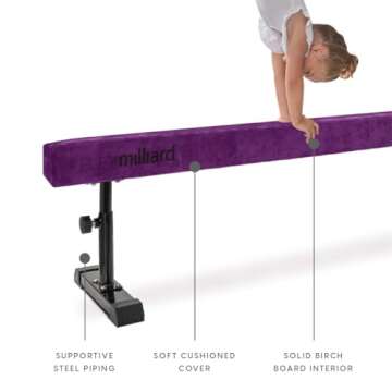 Milliard Patented Adjustable Balance Beam, High and Low (8 Feet) Floor Beam Suede Gymnastics Competition Style Training with Legs