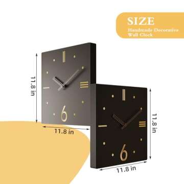 PSYCHE GOD Double Sided Wall Clocks 11.8inch Corner Wall Clock Square Decorative Creative Digital Wall Clock on Both Sides for Living Room Decor