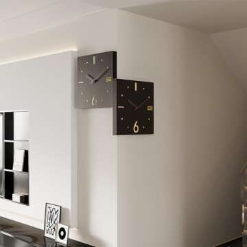 PSYCHE GOD Double Sided Wall Clocks 11.8inch Corner Wall Clock Square Decorative Creative Digital Wall Clock on Both Sides for Living Room Decor