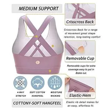 RUNNING GIRL Sports Bra for Women, Criss-Cross Back Padded Strappy Sports Bras Medium Support Yoga Bra with Removable Cups