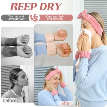 Women's Wrist Towels for Washing Face, Microfiber Spa Wash Band, Absorbent Wristbands Sweatband for Girls Prevent Water from Spilling Down Your Arms 6PCS