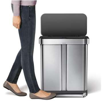 simplehuman 58 Liter / 15.3 Gallon Rectangular Dual Compartment Recycling Kitchen Step Trash Can wit...