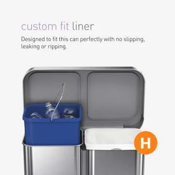 simplehuman 58 Liter / 15.3 Gallon Rectangular Dual Compartment Recycling Kitchen Step Trash Can with Soft-Close Lid, Brushed Stainless Steel with Black Plastic Lid