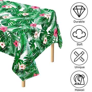 durony 2 Packs Hawaii Palm Leaves Plastic Tablecloths Table Cover 54 x 108 Inches Plastic Hawaii Luau Party Table Cloth Cover for Hawaii Luau Birthday Summer Tropical Party Supplies