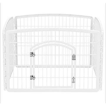 IRIS USA 24" Exercise 4-Panel Pet Playpen with Door, Dog Playpen, Puppy Playpen, for Small and Medium Dogs, Keep Pets Secure, Easy Assemble, Rust-Free, Heavy-Duty Molded Plastic, Customizable, White