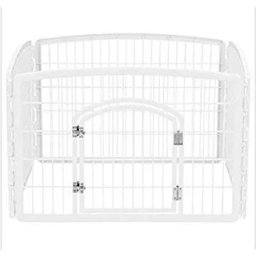 IRIS USA 24" Exercise 4-Panel Pet Playpen with Door, Dog Playpen, Puppy Playpen, for Small and Medium Dogs, Keep Pets Secure, Easy Assemble, Rust-Free, Heavy-Duty Molded Plastic, Customizable, White