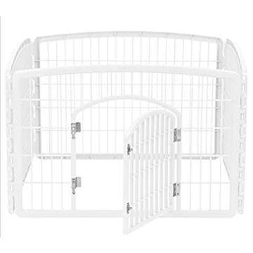IRIS USA 24" Exercise 4-Panel Pet Playpen with Door, Dog Playpen, Puppy Playpen, for Small and Medium Dogs, Keep Pets Secure, Easy Assemble, Rust-Free, Heavy-Duty Molded Plastic, Customizable, White