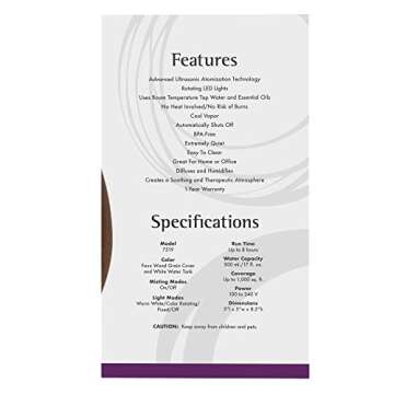 NOW Foods Essential Oils, Ultrasonic Faux Wood Aromatherapy Oil Diffuser, Contemporary Design, Extremely Quiet Heat Free, Color Changing LED Diffuser