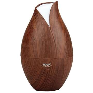 NOW Foods Essential Oils, Ultrasonic Faux Wood Aromatherapy Oil Diffuser, Contemporary Design, Extremely Quiet Heat Free, Color Changing LED Diffuser