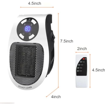 Portable Plug in Heater, 500W Small Electric Heater with Overheat Protection, Adjustable Electronic Thermostat, Precise LED Display Wall Outlet Space Heaters for Indoor Use - Office and Bedroom, etc