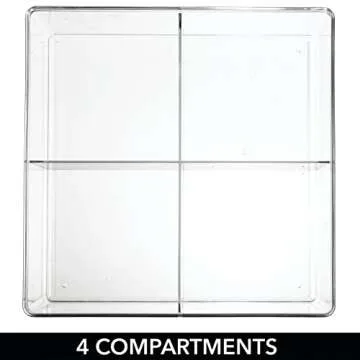 mDesign Plastic 4 Compartment Divided Drawer and Closet Storage Bin - Organizer for Scarves, Socks, Ties Bras, and Underwear - Dress Drawer Organizer, Shelf Organization - 2 Pack - Clear