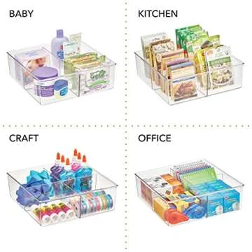 mDesign Plastic 4 Compartment Divided Drawer and Closet Storage Bin - Organizer for Scarves, Socks, Ties Bras, and Underwear - Dress Drawer Organizer, Shelf Organization - 2 Pack - Clear