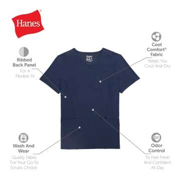 Hanes Women's Scrubs Healthcare Top, Moisture-Wicking Stretch Scrub Shirts, Ribbed Back Panel