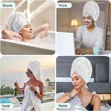YFONG Large Microfiber Hair Towel Wrap for Women Wet Curly, Long, Thick Hair, Ultra-Absorbent Quick Dry Hair Towel, Anti Frizz Hair Turban with Elastic Band