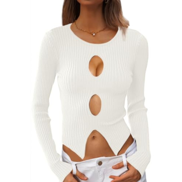 CHYRII Womens Sexy Fall Fashion Cutout Tops Ribbed Knit Winter Pullover Sweater Going Out Crop Tops ...