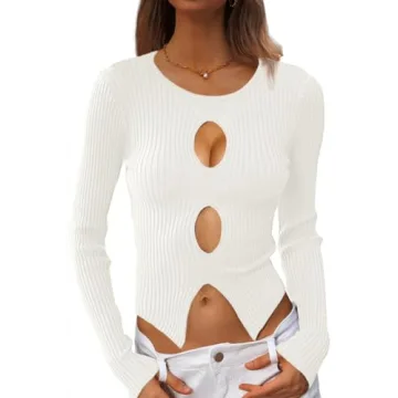 CHYRII Womens Sexy Fall Fashion Cutout Tops Ribbed Knit Winter Pullover Sweater Going Out Crop Tops ...