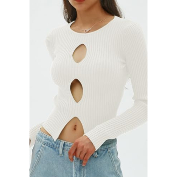 Chic Women's Cutout Ribbed Winter Pullover Sweater