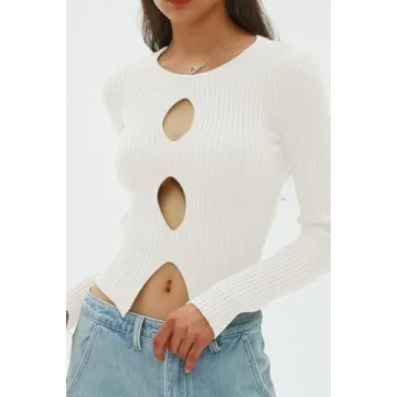 Chic Women's Cutout Ribbed Winter Pullover Sweater