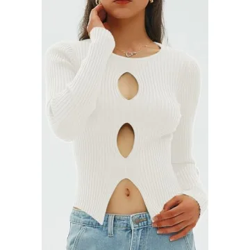 Chic Women's Cutout Ribbed Winter Pullover Sweater