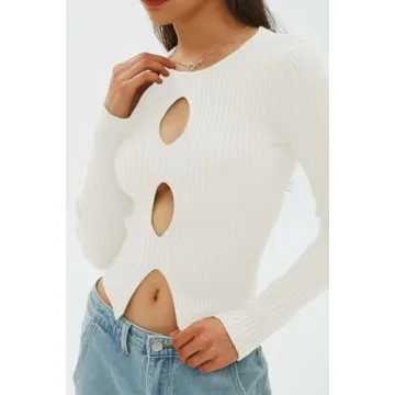 Chic Women's Cutout Ribbed Winter Pullover Sweater