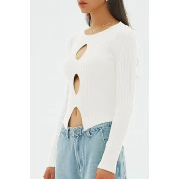Chic Women's Cutout Ribbed Winter Pullover Sweater
