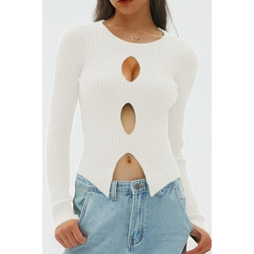 Chic Women's Cutout Ribbed Winter Pullover Sweater