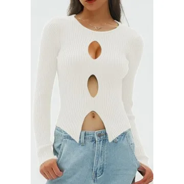 Chic Women's Cutout Ribbed Winter Pullover Sweater