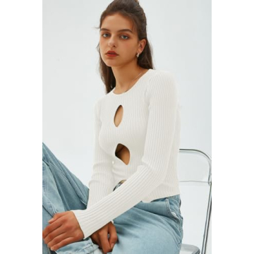 Chic Women's Cutout Ribbed Winter Pullover Sweater