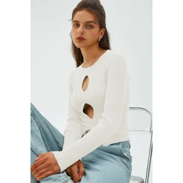 Chic Women's Cutout Ribbed Winter Pullover Sweater