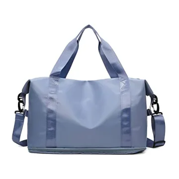 Expandable Travel Duffle Bag Weekender Carry on Overnight Bag Gym Bag for Women (Blue)