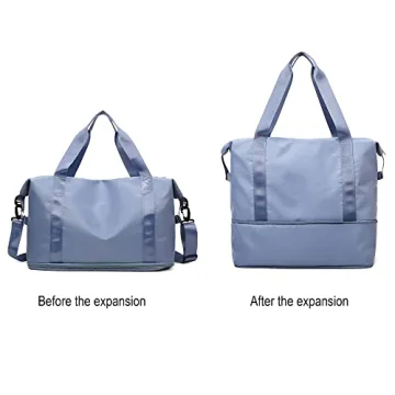 Expandable Travel Duffle Bag Weekender Carry on Overnight Bag Gym Bag for Women (Blue)