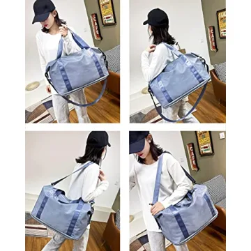 Expandable Travel Duffle Bag Weekender Carry on Overnight Bag Gym Bag for Women (Blue)