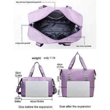Expandable Travel Duffle Bag Weekender Carry on Overnight Bag Gym Bag for Women (Blue)