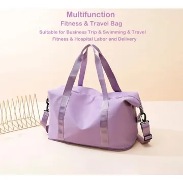 Expandable Travel Duffle Bag Weekender Carry on Overnight Bag Gym Bag for Women (Blue)