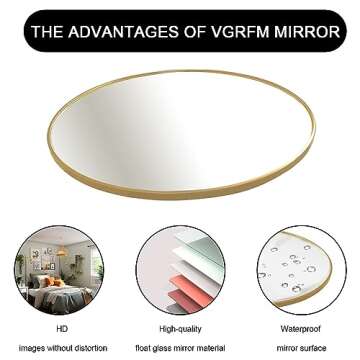 42 Inch Oversized Round Mirror - Modern Brushed Metal Frame Circular Mirror, Gold, for Wall, Entrywa...