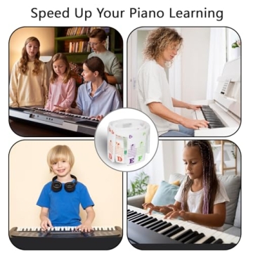 Piano Stickers for Beginners, Azymi Piano Note Stickers Removable for 88/76/61/54/49/37 Keys Reusable Silicone Strips Multi-Color Large Bold Letter for Kids