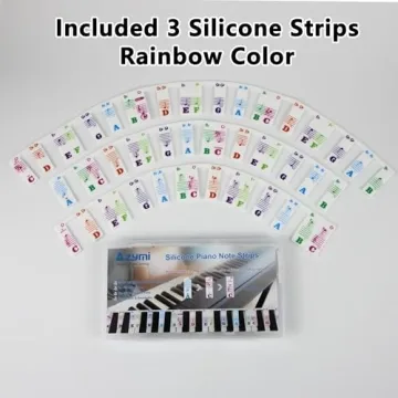 Piano Stickers for Beginners, Azymi Piano Note Stickers Removable for 88/76/61/54/49/37 Keys Reusable Silicone Strips Multi-Color Large Bold Letter for Kids