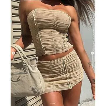 Argeousgor Two Piece Outfits for Women Hollow Out Skirt Sets Slim Fit Crop Tops Bodycon Mini Skirt Y2k Summer Streetwear