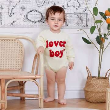Ursobutegl Newborn Baby Boys Romper Sweatshirt Lover Boy Letter Embroidery Sweater Valentines Day Ou...
