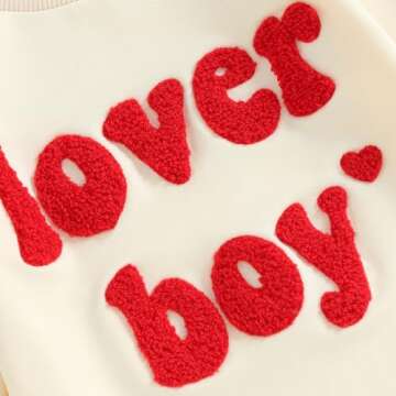 Ursobutegl Newborn Baby Boys Romper Sweatshirt Lover Boy Letter Embroidery Sweater Valentines Day Outfit Clothes(Beige-lover boy,0-3 Months)