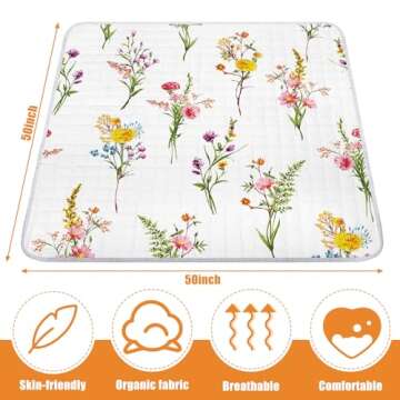 Wesiti Wildflower Portable Baby Play Mat 50 x 50 Washable Foldable Crawling Mat Non Slip Cushioned K...