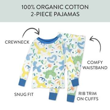 HonestBaby 2-Piece Pajamas Sleepwear PJs 100% Organic Cotton for Baby, Toddler, Kids, Boy, Birthday ...